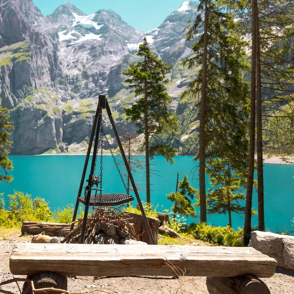 Zwitserland Turquoise Meer Alpen Berg Barbecue Aera — Stockfoto