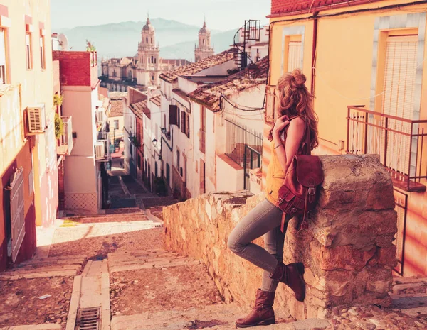 Tourismus Spanien Touristin Steht Vor Kathedrale Von Jaen Andalusien — Stockfoto