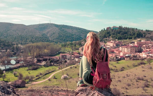 Мандрівниця Дивиться Місто Сорія Панорамний Вид Іспанія Кастилія Леон — стокове фото