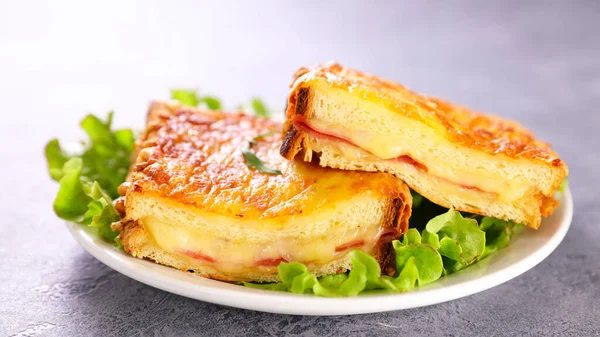 Gegrilltes Käse Sandwich Und Salat Krokant Monsieur — Stockfoto