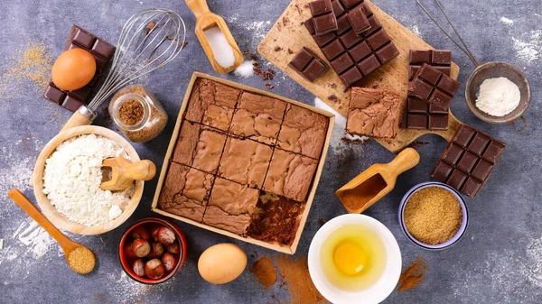Pečící Přísada Čokoládový Dort Čokoládový Brownie — Stock fotografie
