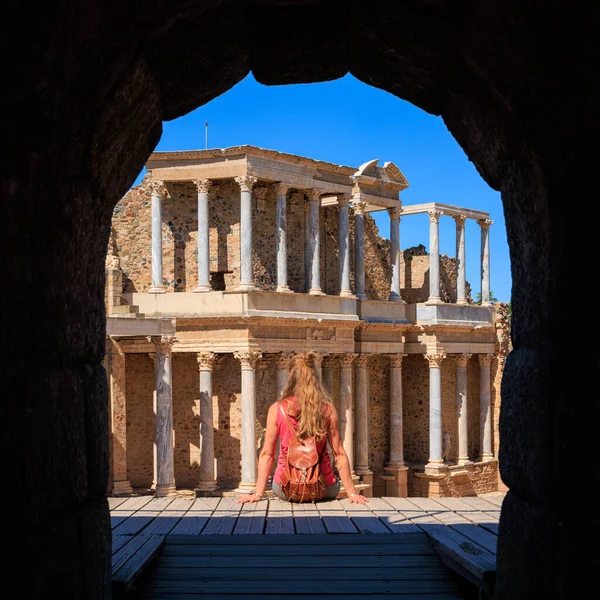 ローマの円形劇場 スペインのツアー観光 メリダ エストレマドゥーラ州 — ストック写真