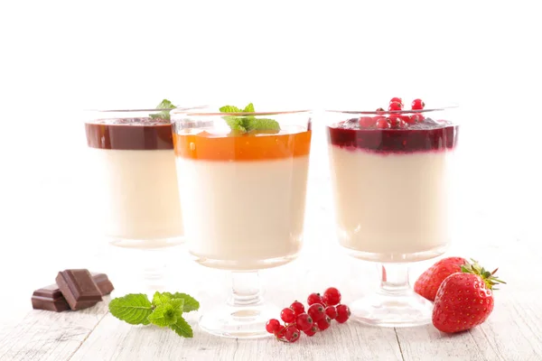 Appetizing Glass Panna Cotta Berry Sauce — Stock Photo, Image