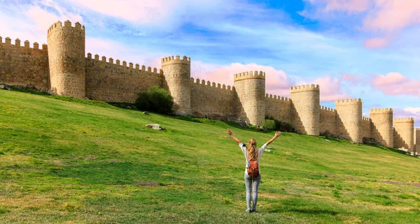 Tour Tourism Avila Surrounding Wall Sunset Travel Europa Spain Castile — Stock Photo, Image