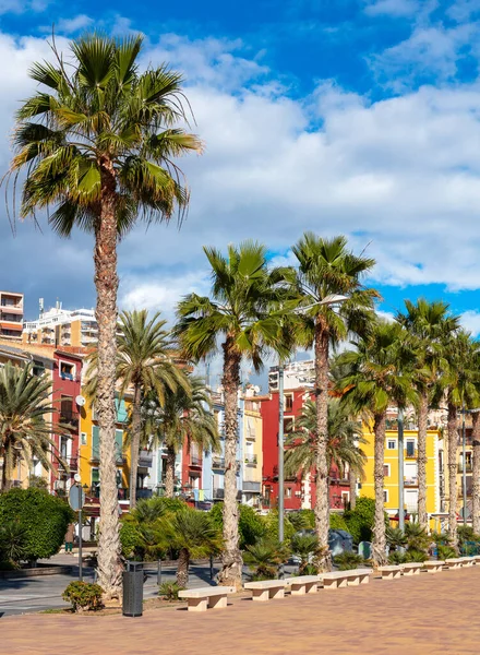 Kolorowe Domy Śródziemnomorskiej Miejscowości Villajoyosa Hiszpania — Zdjęcie stockowe