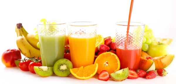 Fruit Juice Glasses Isolated White Background — Stock Photo, Image