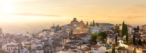 Granada Panoramiczny Widok Miasto Zachodzie Słońca — Zdjęcie stockowe
