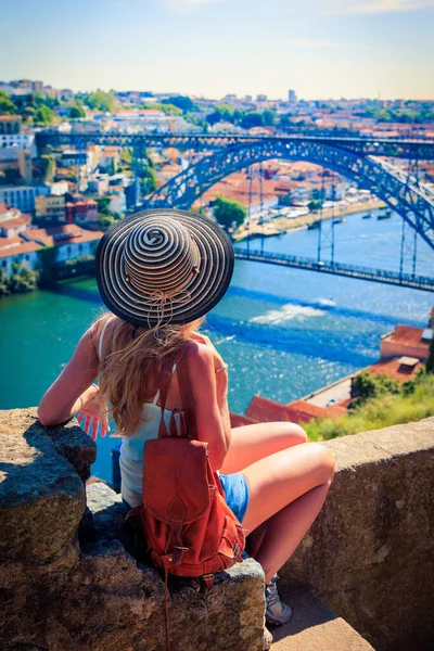 Туристичний Туризм Порто Ціт Вигляд Знаменитого Залізного Мосту Річки Дуро — стокове фото