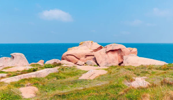 Růžová Žulová Skála Atlantickém Pobřeží Brittany Francii — Stock fotografie