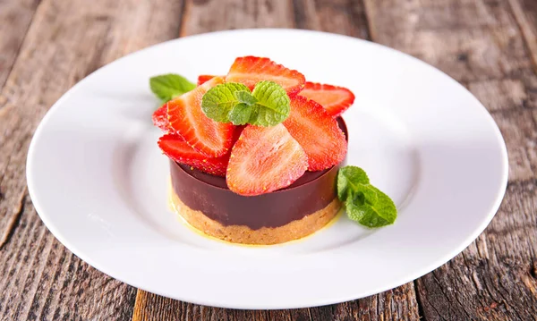 Gourmet Chocolate Cake Strawberries — Stock Photo, Image