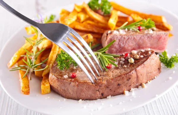 Grilled Beef Steak French Fries — Stock Photo, Image