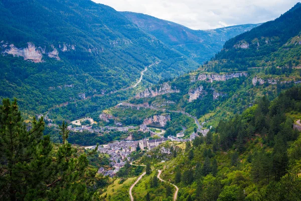Sainte Enimie Village Aerial View Tarn Gorge Lozere Aveyron Occitanie — Stock Photo, Image