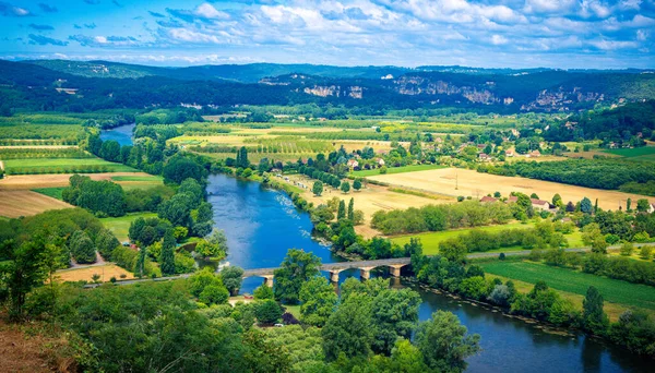 Panoramiczny Widok Rzekę Dordogne Krajobraz Francja — Zdjęcie stockowe
