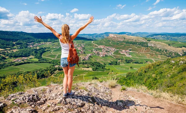 Vrouw Toerist Reist Frankrijk Bourgogne Landschap — Stockfoto