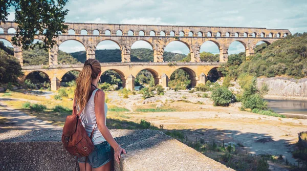 Berühmte Touristische Stätte Frankreich Pont Gard — Stockfoto