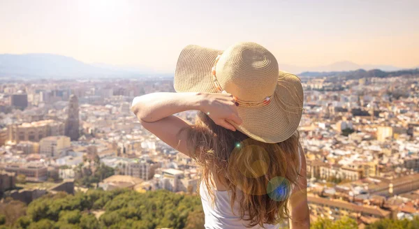 Resenär Kvinna Spanien Staden Malaga Turné Turism Resor Semester — Stockfoto