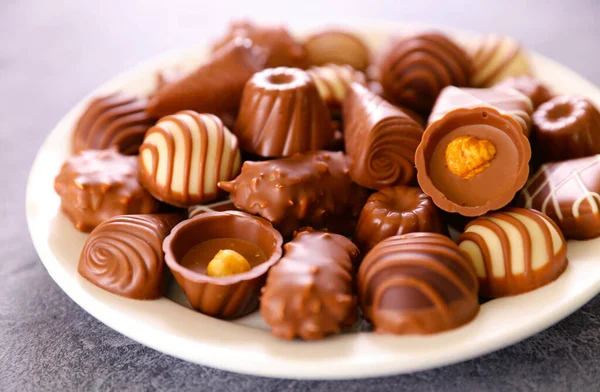 Various Chocolates Pralines Festive Celebration Luxury Snack — Stock Photo, Image