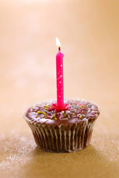 Cup Cake Single Candle Birthday Cake — Stock Photo, Image