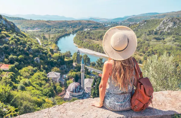 Glückliche Reisende Bosnien Herzegowina Reisen Reistourismus Urlaubsdestination Pocitelj Ordentlich Mostar — Stockfoto