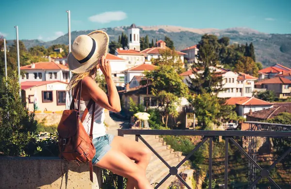 Junge Touristin Mazedonien Stadt Ohrid — Stockfoto