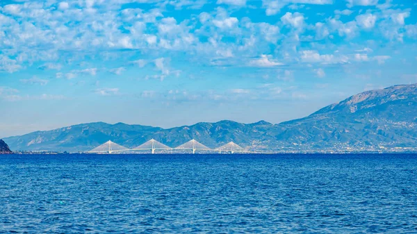 Panorámás Kilátás Bridge Rion Antirionra Patras Görögországban — Stock Fotó