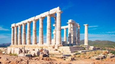 Poseidon Tapınağı 'nın antik kalıntıları, Yunanistan' da Sounion