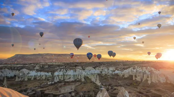 Colorful Hot Air Balloon Flying Cappadocia Sunrise Travel Tourism Vacation — Stock Photo, Image