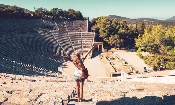 Reiseziel Griechenland Berühmte Touristische Stätte Von Epidaurus Stockbild