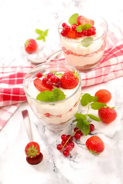 Dessert Berries Fruits Cream Biscuit Stock Photo