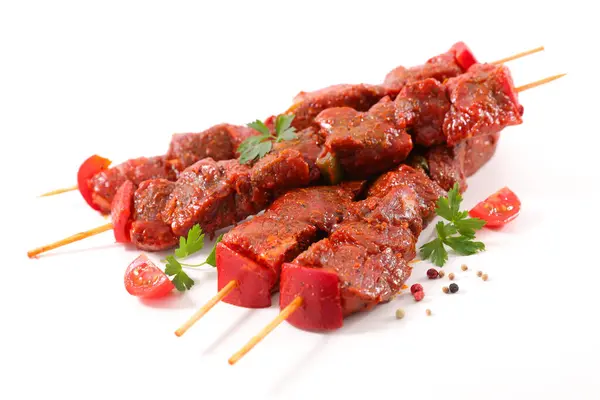 Raw Beef Skewer Isolated White Background Stock Picture