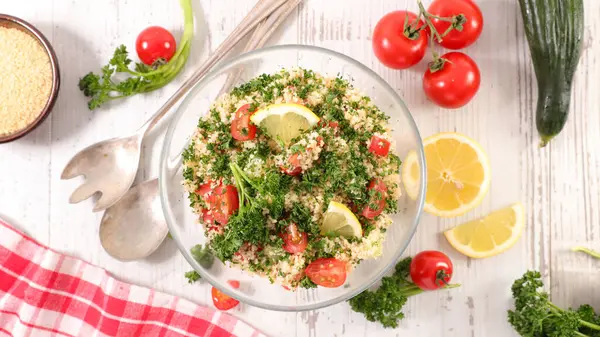 Tabbouleh Salad Tomato Bell Pepper Cucumber Parsley Stock Photo