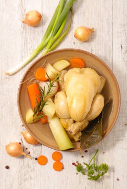 Tavuk, sebze ve et suyu.