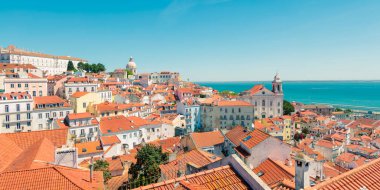  Lizbon, Portekiz 'deki Eski Şehrin Panoramik Manzarası