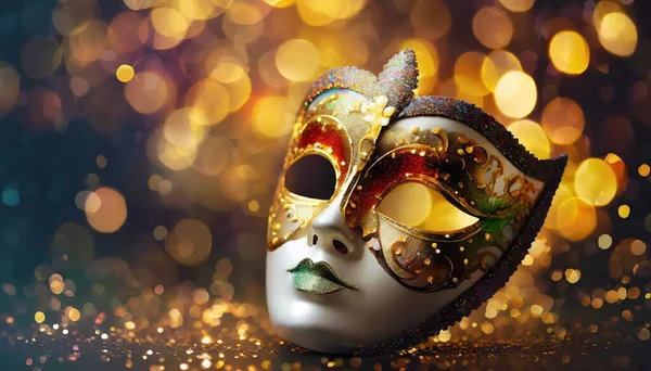 Bunte Venezianische Karnevalsmaske Gemischt Mit Bokeh Hintergrund lizenzfreie Stockbilder