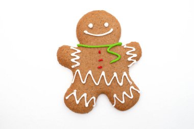 Zencefilli kurabiye adam çerez üzerinde beyaz izole.