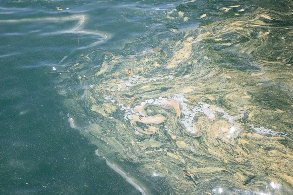 The water pollution in the sea is polluted with yellow foam. environmental pollution