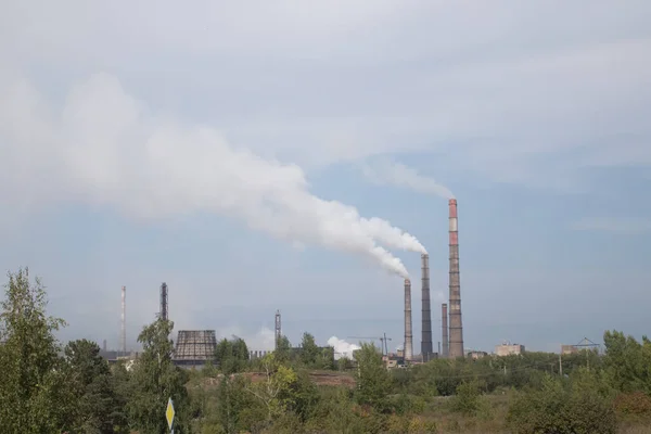 Pollution Atmosphérique Fumée Provenant Des Tuyaux Usine — Photo