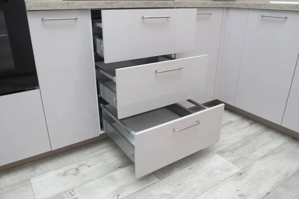 Drawers with closers for a modern kitchen. Kitchen Cabinet Door Drawers with Soft Quiet Closer Damper Buffers.