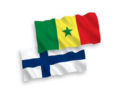Finlandiya ve Senegal Cumhuriyeti 'nin ulusal taşıyıcı kumaş bayrakları beyaz arka planda izole edilmiştir. 1 'e 2 oranında.