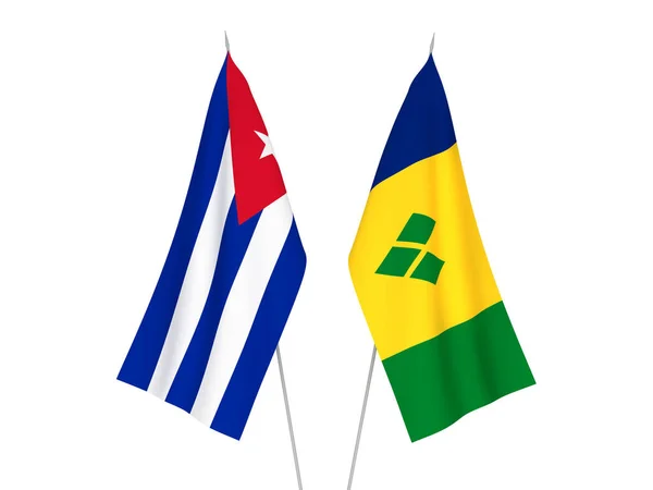 Εθνικές Σημαίες Υφάσματος Της Κούβας Και Του Αγίου Βικεντίου Και — Φωτογραφία Αρχείου