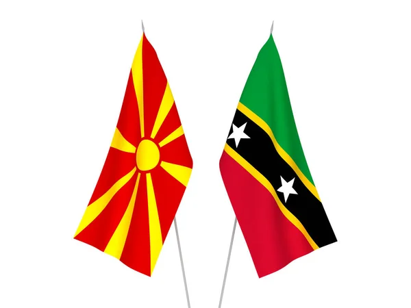 Banderas Nacionales Tela Macedonia Del Norte Federación San Cristóbal Nieves —  Fotos de Stock