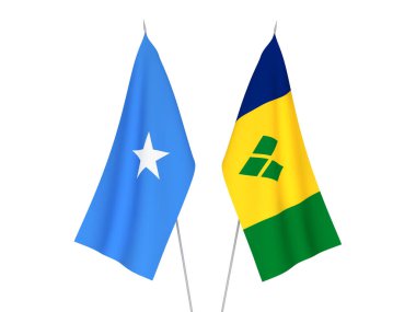 Beyaz arka planda Somali, Saint Vincent ve Grenadine 'in ulusal kumaş bayrakları izole edildi. 3d resimleme.