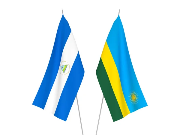 Bandeiras Tecido Nacional República Ruanda Nicarágua Isoladas Fundo Branco Ilustração — Fotografia de Stock