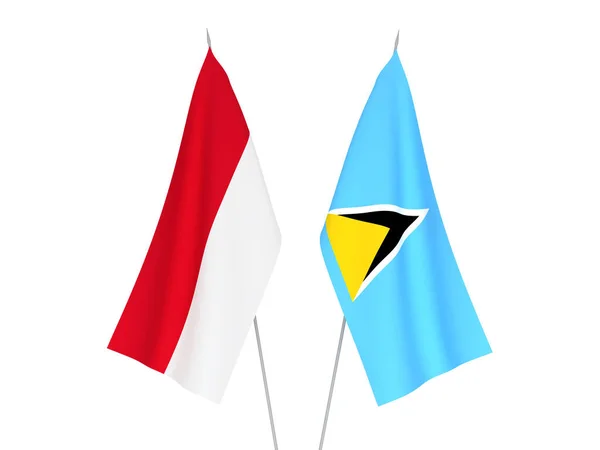 Narodowe Flagi Tkanin Saint Lucia Indonezji Izolowane Białym Tle Ilustracja — Zdjęcie stockowe