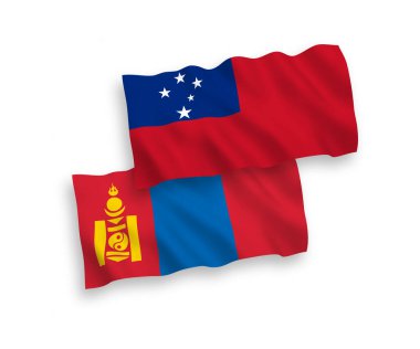 Beyaz arka planda bağımsız Samoa ve Moğolistan devletinin ulusal taşıyıcı kumaş bayrakları izole edildi. 1 'e 2 oranında.