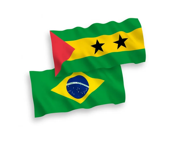 Banderas Nacionales Ondas Vectoriales Brasil Santo Tomás Príncipe Aisladas Sobre — Archivo Imágenes Vectoriales