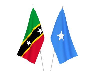 Somali 'nin ulusal kumaş bayrakları ve Saint Christopher Federasyonu ve Nevis beyaz arka planda izole edildi. 3d resimleme.