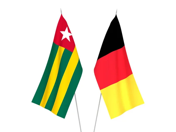 Bandeiras Tecido Nacional Bélgica República Togolesa Isoladas Fundo Branco Ilustração — Fotografia de Stock