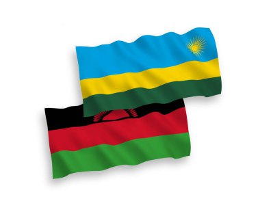 Ruanda Cumhuriyeti ve Malawi 'nin ulusal taşıyıcı kumaş bayrakları beyaz arka planda izole edildi. 1 'e 2 oranında.