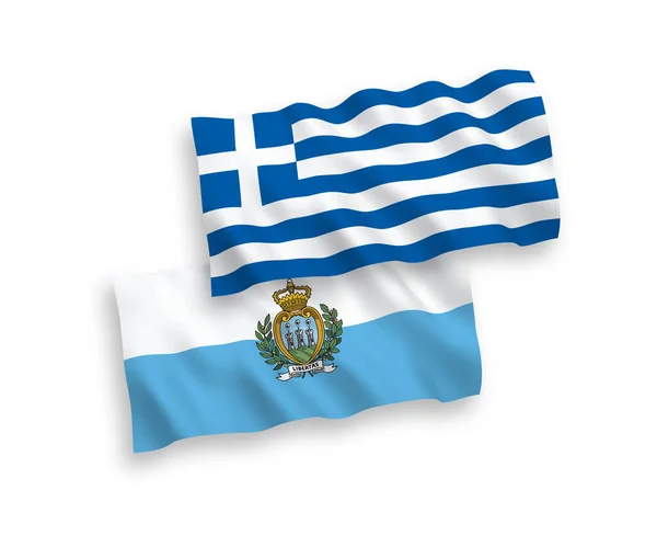 Drapeaux Ondes Vectorielles Nationaux Grèce Saint Marin Isolés Sur Fond — Image vectorielle